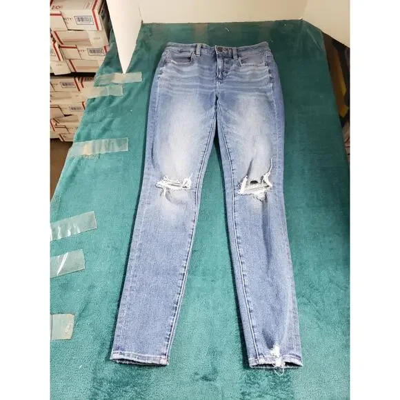 American Eagle Jeans Size 2 Womens Blue Stretch Distressed High Rise Jegging - Picture 2 of 14